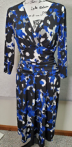 Nine West Sheath Dress Women&#39;s Size 10 Multi Geo Print Long Sleeve Wrap V Neck - £19.90 GBP
