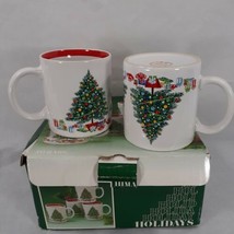 Xmas 2 Mug Set Hilmark Holidays Christmas Tree Gifts White Green with Re... - $18.23