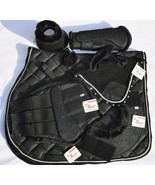 BLACK GLITTER SADDLE PAD MATCHY SET WITH BOOTS AND FLY BONNET - £71.53 GBP