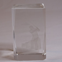 Vintage Paperweight Golfer 3D Laser Etched Clear Glass Cube Golfer Paper... - $10.46