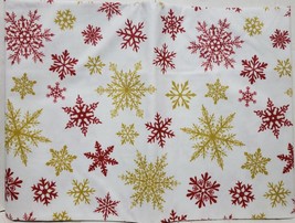 Peva Vinyl Flannel Back Tablecloth,52&quot;x70&quot;Oblong,CHRISTMAS Red&amp;Tan Snowflakes,Bh - £11.10 GBP