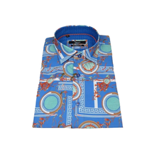 Men's Sports Shirt by MIZUMI Medallion Printed Soft Feel Short Sleeves M646 Blue image 8