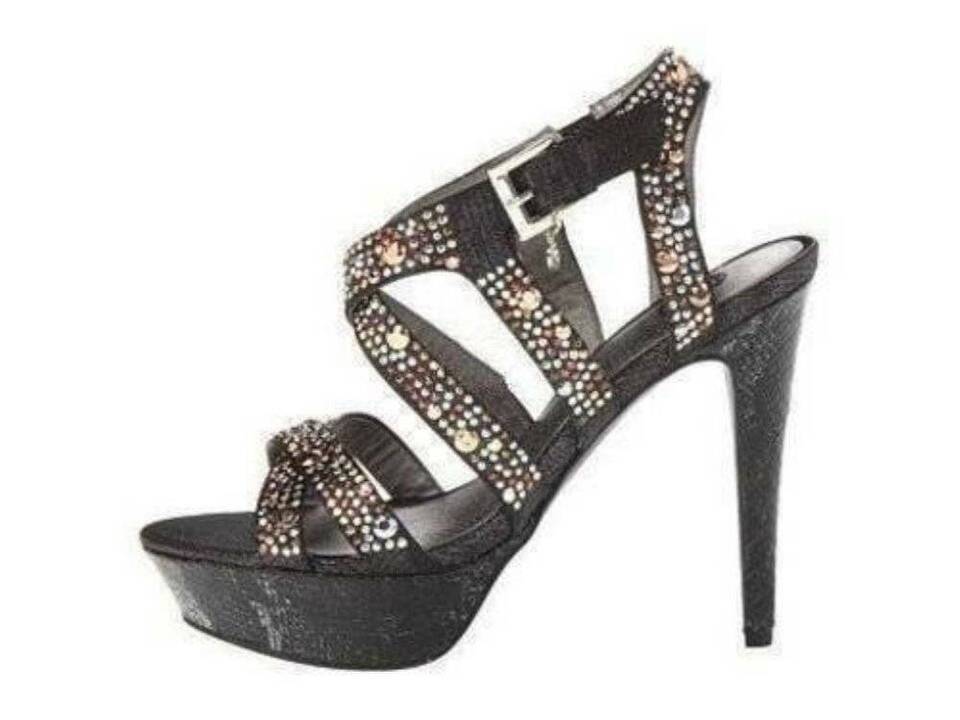 Womens Heels High Platform Pewter Guess Nadia Studded Sandals Shoes $100-sz  9.5