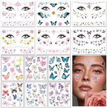 12 Sheets Face Temporary Tattoo Stickers for Eye Forehead Face Body Butterflies  - £14.68 GBP