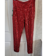 Tipsy Elves Womens Leggings Pants Size Large Red Sequin Holiday Christma... - $19.79