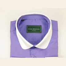 Men 100% Cotton Shirt CIERO MONTERO Turkey #STN 240 Purple/White Collar Slim Fit image 6