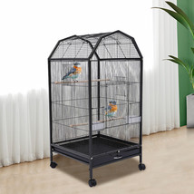 Black Large Bird Cage Wit Rolling Stand Cockatiel Parakeet Finch Parrot Birdcage - £90.15 GBP