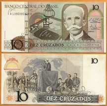 BRAZIL 1987 UNC 10 Cruzeiros Banknote Paper Money Bill P- 209b, Little Pale - $1.75