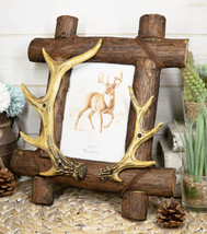Rustic Buckhorn Deer Antlers On Logs Picture Frame With Easel Back 5&quot;X7&quot; Photo - £24.76 GBP