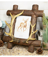 Rustic Buckhorn Deer Antlers On Logs Picture Frame With Easel Back 5&quot;X7&quot;... - £23.14 GBP