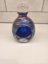 Vintage Art Glass Perfume Bottle Iridescent Blue Pink Ribbed With Clear ... - $38.00