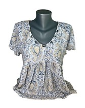 Lucky Brand Flowy Shirt Top Paisley Cute Cutouts Around Neckline Size Large  - £11.76 GBP