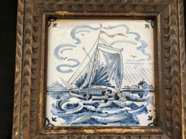 Antique Dutch Delft blue and white tile , with typical dutch scene 18th - £54.18 GBP