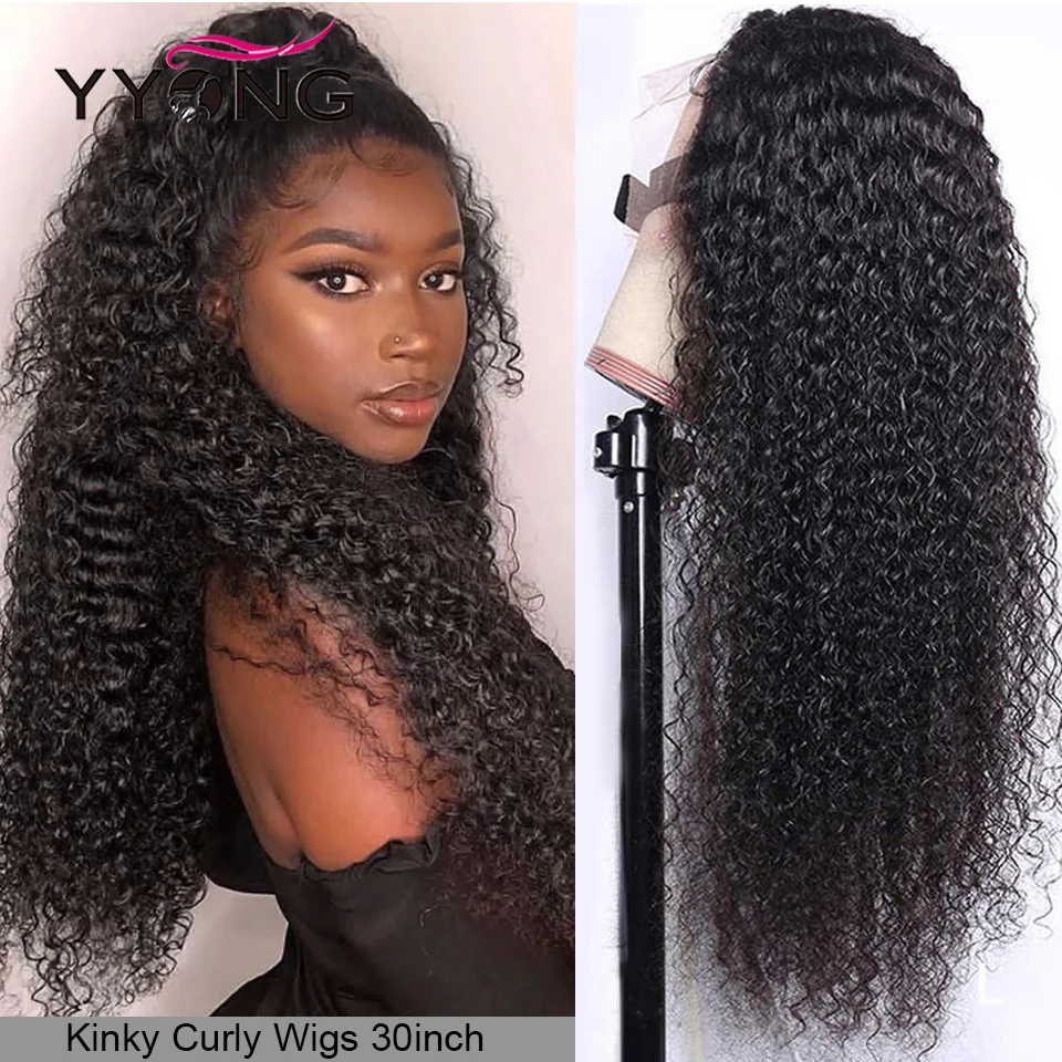 Yyong 30 Inch Kinky Curly Human Hair 13x6 HD Transparent Lace Front Wigs F - £66.12 GBP+