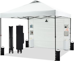 10&#39;X10&#39; Pop Up Canopy Tent With Sidewall And 6 Pockets, Patented One, White - $181.99