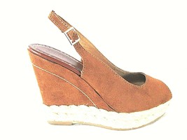 Brash Brown Suede Slingback Platform Wedge Sandals Shoes Women&#39;s 6.5 (SW23)pm1 - £18.20 GBP
