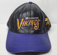 Vintage Minnesota Vikings Modern Hat Cap Genuine Leather Team NFL Black Purple - £15.69 GBP
