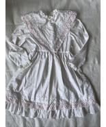 Vintage Girls White Pink Eyelet Lace Dress Sz 7 Made in USA - Missing Belt - $24.74