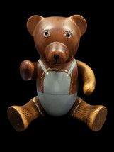 VINTAGE Hand Carved &amp; Painted Wooden TEDDY BEAR - £88.06 GBP