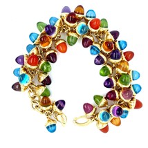 18k Yellow Gold Multi-Gem Acorn Charm Cabochon Bracelet 8&quot; 136.6g - $425,490.64 MXN