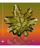 Vtg Heavy Art Glass MCM Maple Leaf Design Amber Trinket Dish 8” x 9&quot; - $32.20 CAD