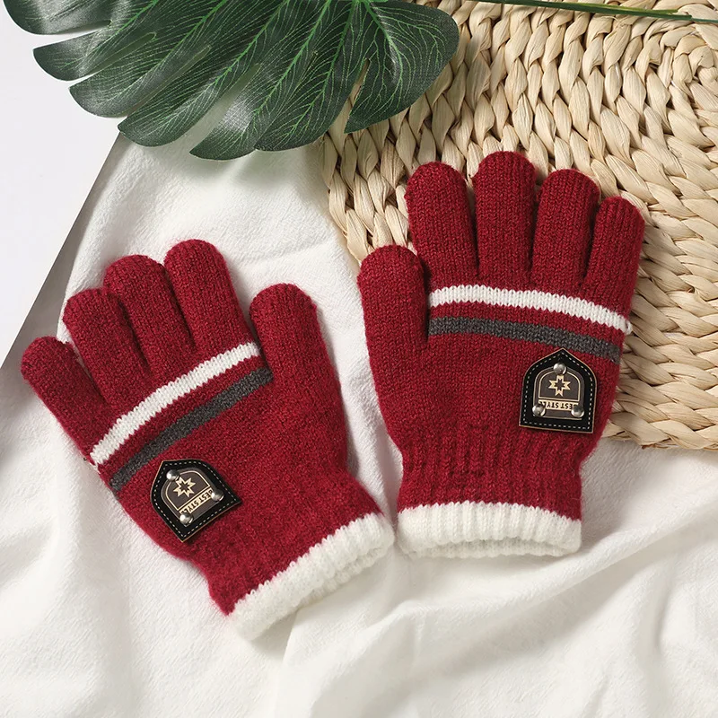 S winter full finger gloves knitted soft children mittens 5 10y boys girls gloves thick thumb200
