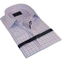 Men 100% Cotton Shirt Manschett Quesste Turkey Slim Fit 6019-01 Pink Checkers image 6