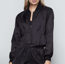 Good American Womens L Pleated Satin Bomber Jacket Black Sheer Streetwear NWT - £29.40 GBP