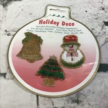 Vintage Holiday Deco Beaded Christmas Appliqués Set Of 3 Bell Tree Snowm... - $11.88