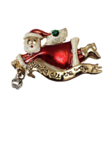 Vintage Signed AAi Flying Santa With Bell Pin Brooch 2&quot; - £7.79 GBP