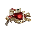 Vintage Signed AAi Flying Santa With Bell Pin Brooch 2&quot; - £7.77 GBP
