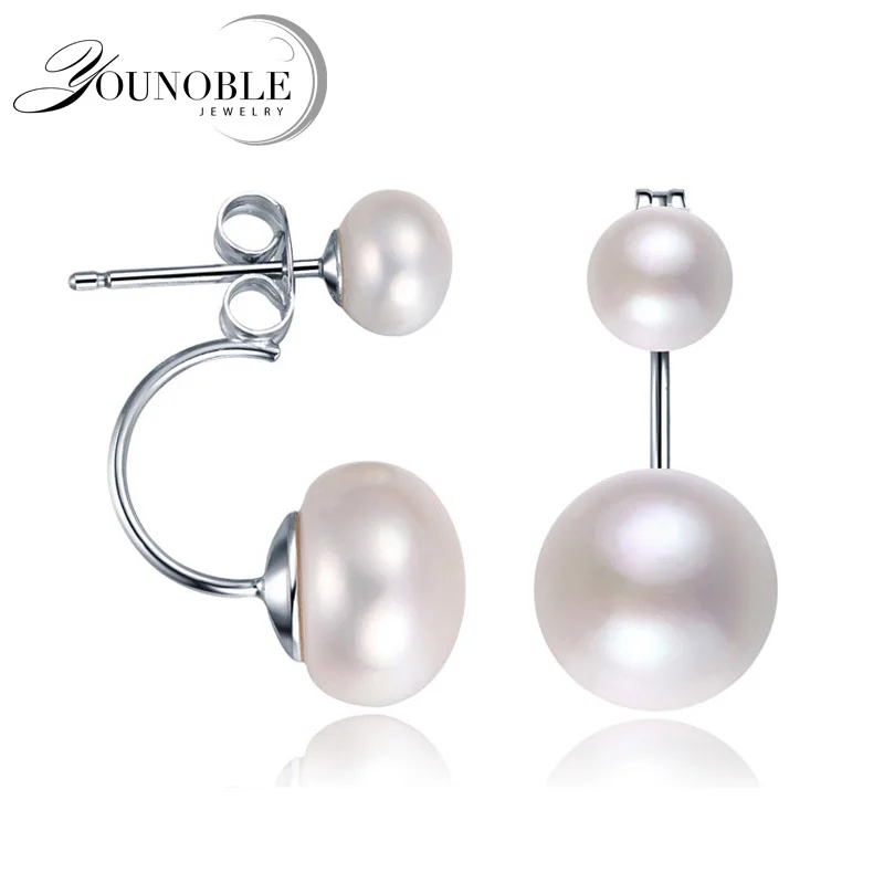 Real Natural Double Pearl Earrings 925 sterling silver jewelry,black freshwater - £12.68 GBP