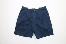 Vintage Columbia Mens Size 34 Faded Pleated Spell Out Chino Shorts Navy Blue - £31.57 GBP