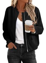 EVALESS Women's Bomber Jacket Lightweight Zip Up Black Size XXL - $284.68 MXN EVALESS Women's Bomber Jacket Lightweight Zip Up Black Size XXL - $284.68 MXN