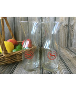 Lot of 2 Vintage Red Sheraton Logo Glass Carafe Bottle or Vase 6.75&quot; tal... - £20.87 GBP