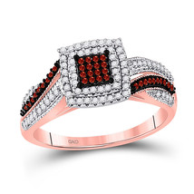 10kt Rose Gold Womens Round Red Color Enhanced Diamond Cluster Ring 3/8 Cttw - £473.84 GBP