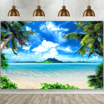 MAQTT Hawaiian Tropic Photography Background Beach Palm Tree Blue Sky and White  - £10.18 GBP