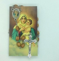  Olive Wood Rosary Beads Jerusalem Necklace Oval Catholic Lady of Schoenstatt - £9.34 GBP