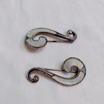 Vintage Silver Tone Mother Of Pearl Insert Swirl Brooch Pin Set Of 2 Ant... - £17.75 GBP