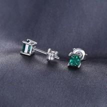 4mm Lab-Created Green Emerald Solitaire Stud Earrings 14K White Gold Plated - £58.47 GBP