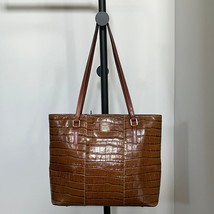 Dooney &amp; Bourke Large Leather Shopper Purse Tote Shoulder Bag Brown Croc... - $69.99
