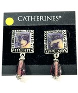 NWT Catherines Purple Earrings Square Dangle Stud Charoite Stone Look Vi... - €3,86 EUR