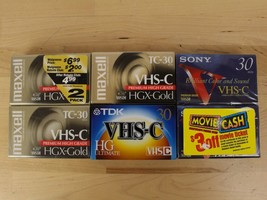 Lot of 6 VHS-C Camcorder Tape Maxell, TDK, SONY TC-30 Premium Gold NEW &amp; Sealed - £17.40 GBP