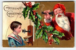 Santa Claus Christmas Postcard 1908 Sailor Boy On Telephone Phones Saint Nick - £24.55 GBP