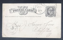 Antique 1881 Cincinnati Ohio to Bluffton OH Fancy Cancel US Postal Card Postcard - £11.23 GBP