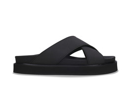 Black sandals flatform chunky sole padded platform crossed straps vegan nubuck - $122.73