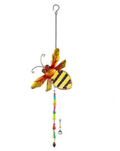 Honey Bee 2WC812 Shaped Metal Stained Glass Suncatcher w/ Beads Crystal Prism - £20.89 GBP