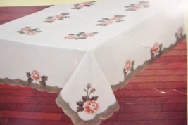 FANCO tablecloth 60x90 painted and stiched red roses and green CREAM, ne... - £37.88 GBP