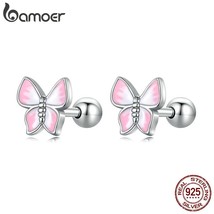 Bamoer 925 Silver Simple Butterfly Ear Buckles for Women Cute Fashion Tiny Earri - $21.84