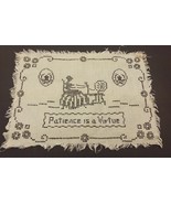 Vintage Cross Stitch Patience is a Virtue Linen 12&quot;x9&quot; Completed Woman S... - £9.50 GBP